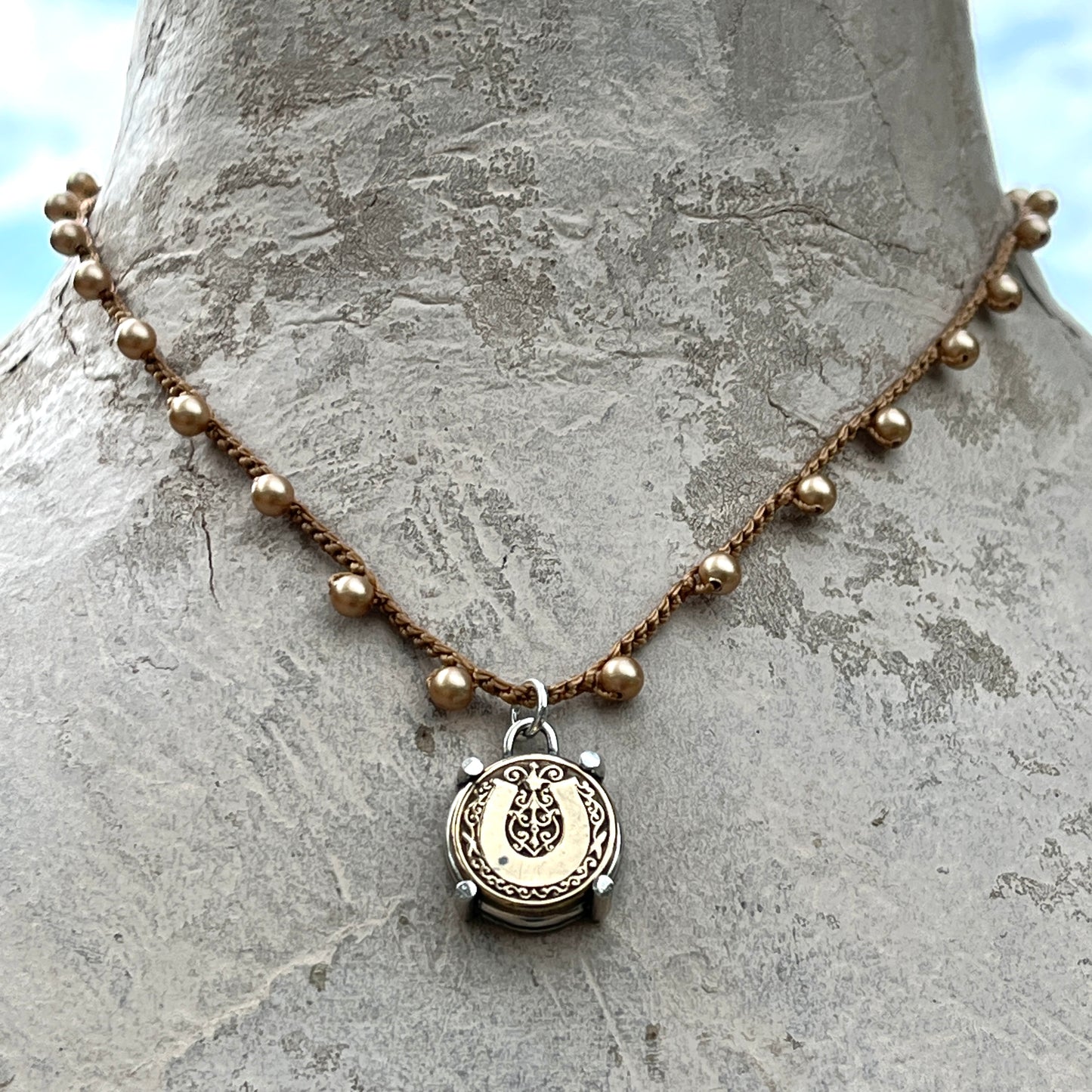 Little Lovely Brass Horseshoe Button Necklace