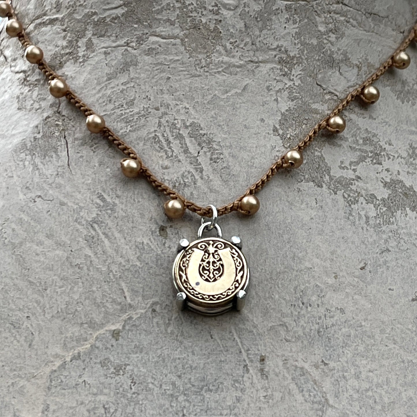 Little Lovely Brass Horseshoe Button Necklace