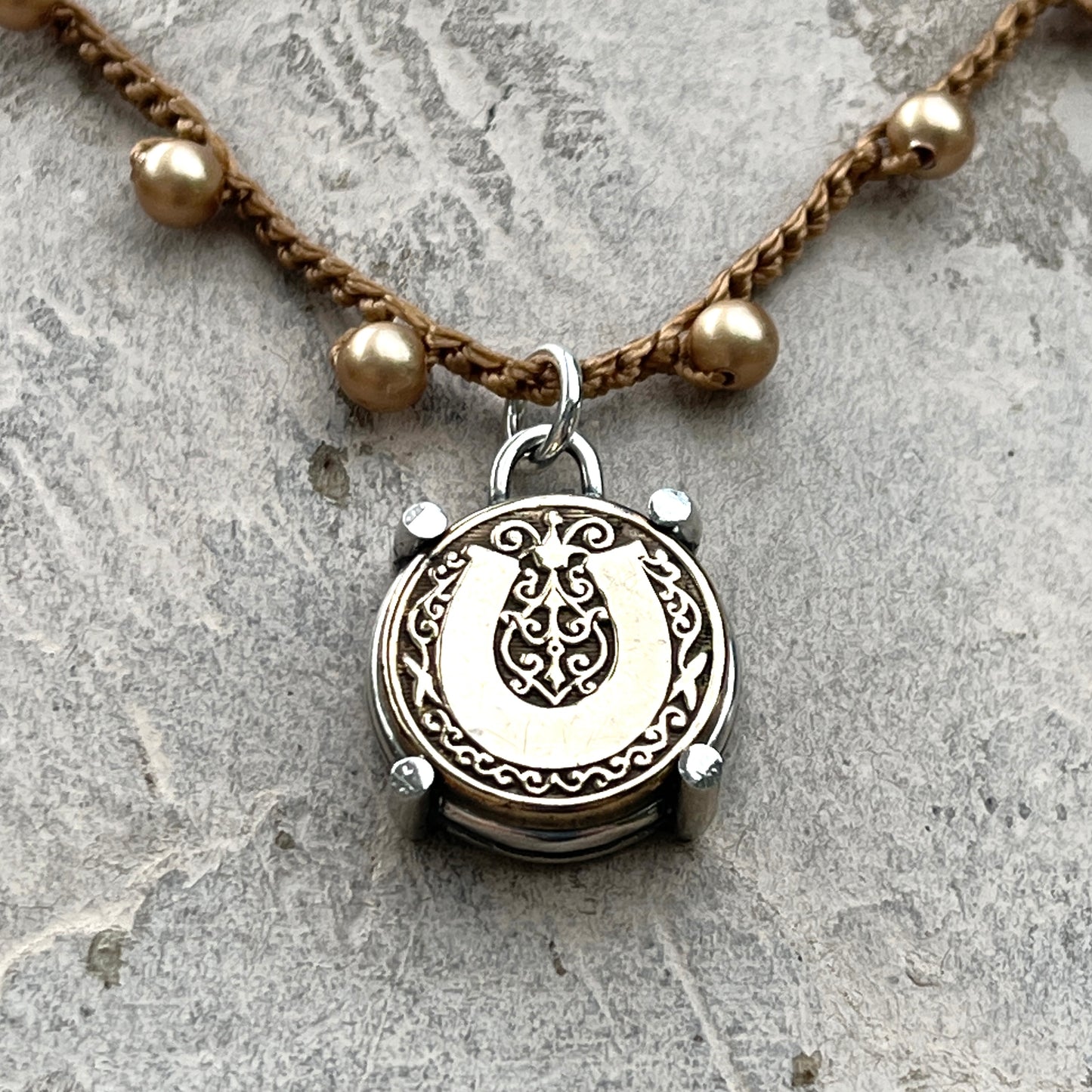 Little Lovely Brass Horseshoe Button Necklace