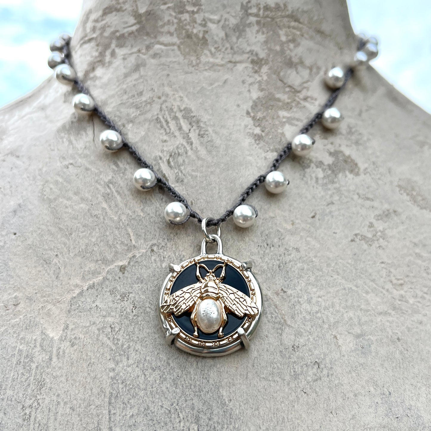 Pearl Bee Button Necklace