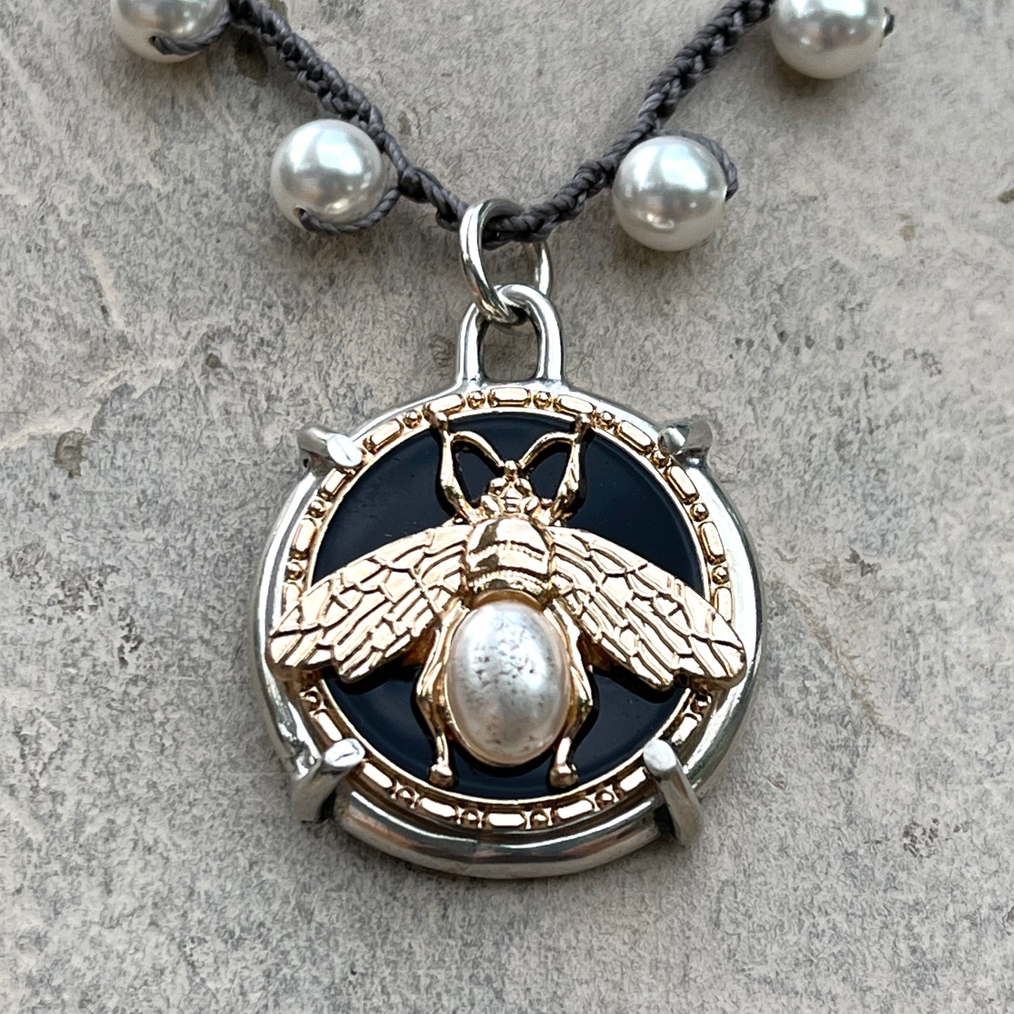 Pearl Bee Button Necklace