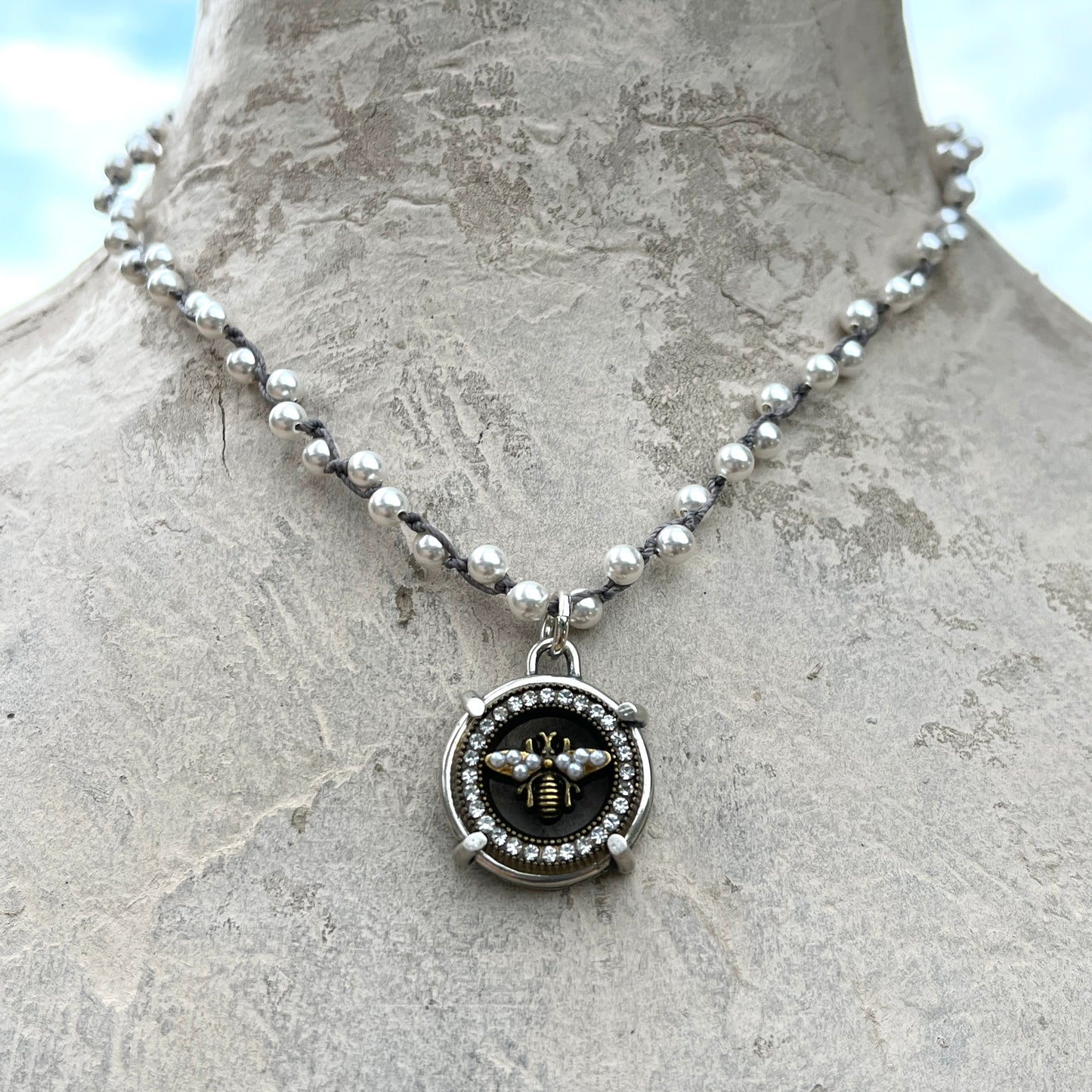 Blingy Bee Button Necklace