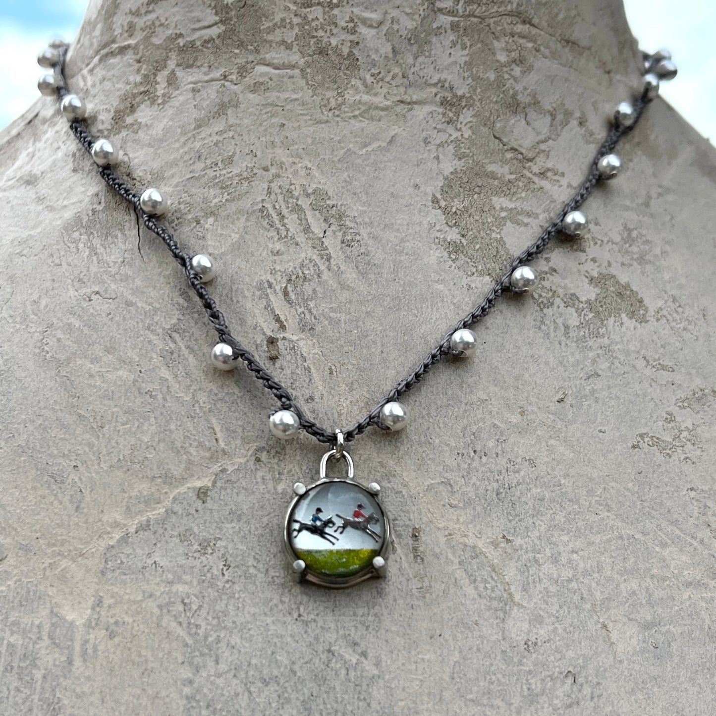 Steeplechase Duo Horse Button Necklace