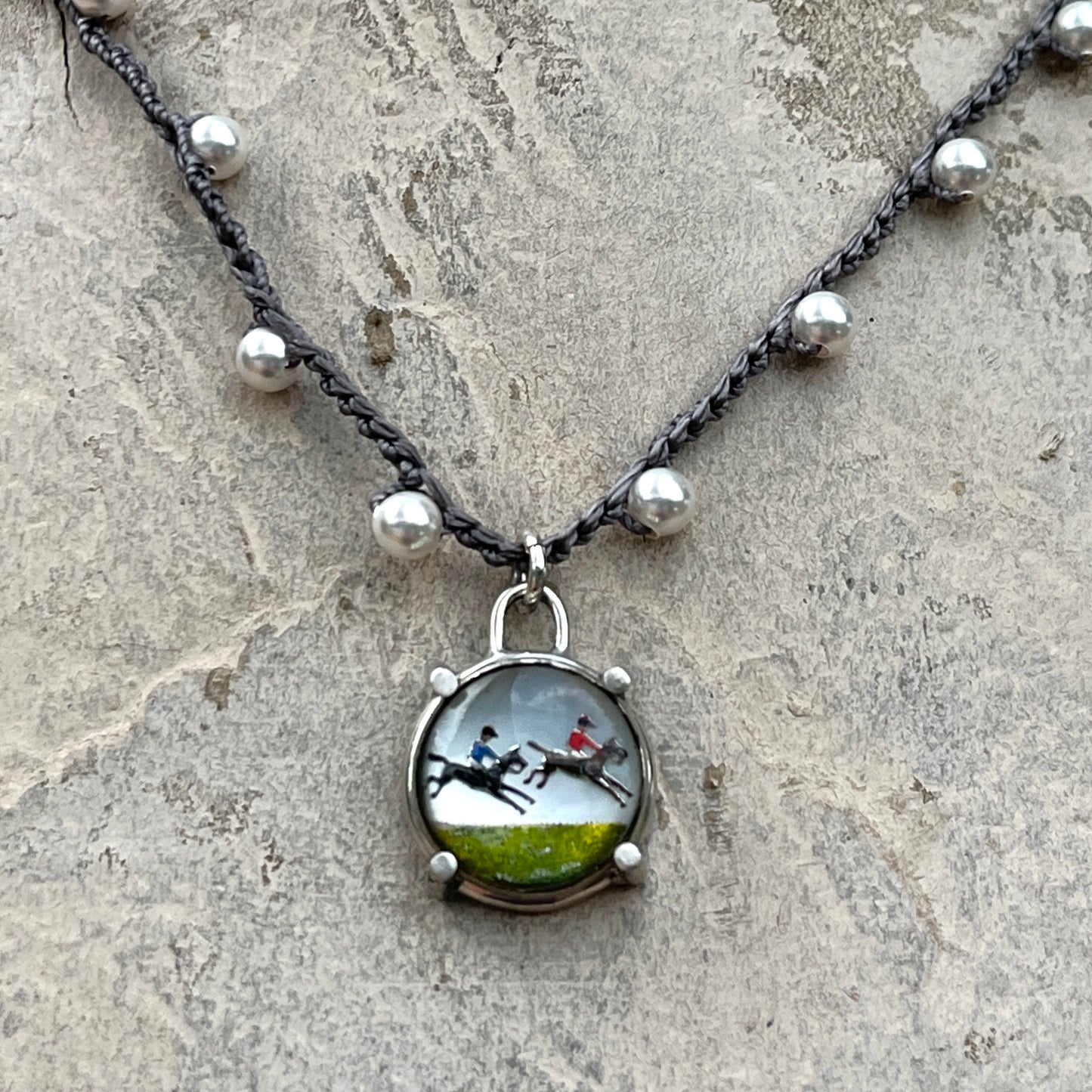 Steeplechase Duo Horse Button Necklace