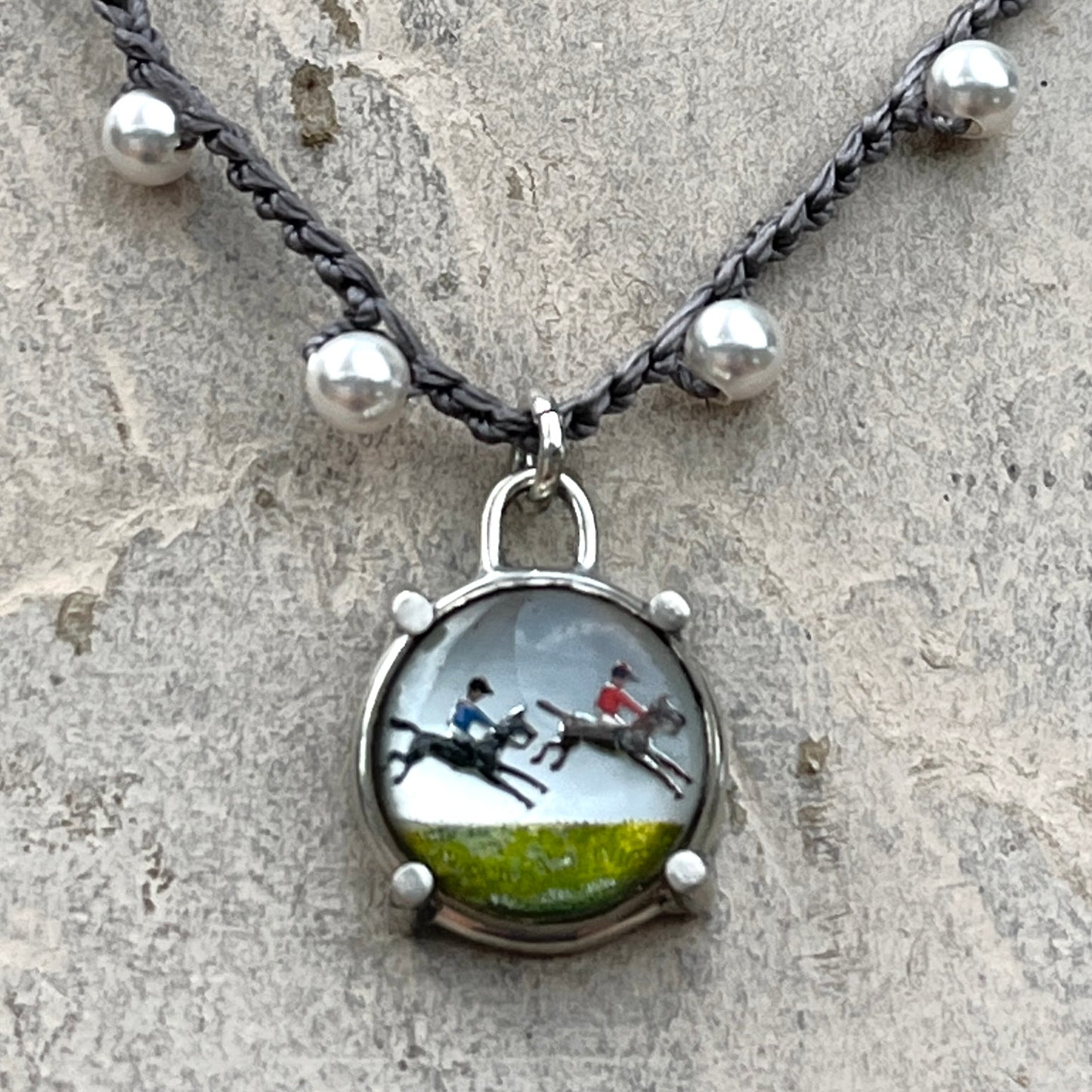 Steeplechase Duo Horse Button Necklace