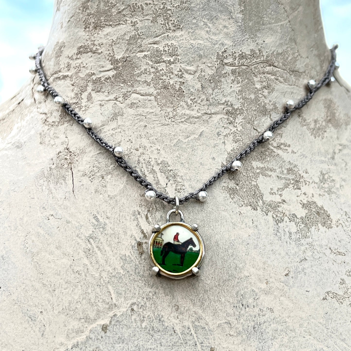 Little Lovely Race Horse Button Necklace