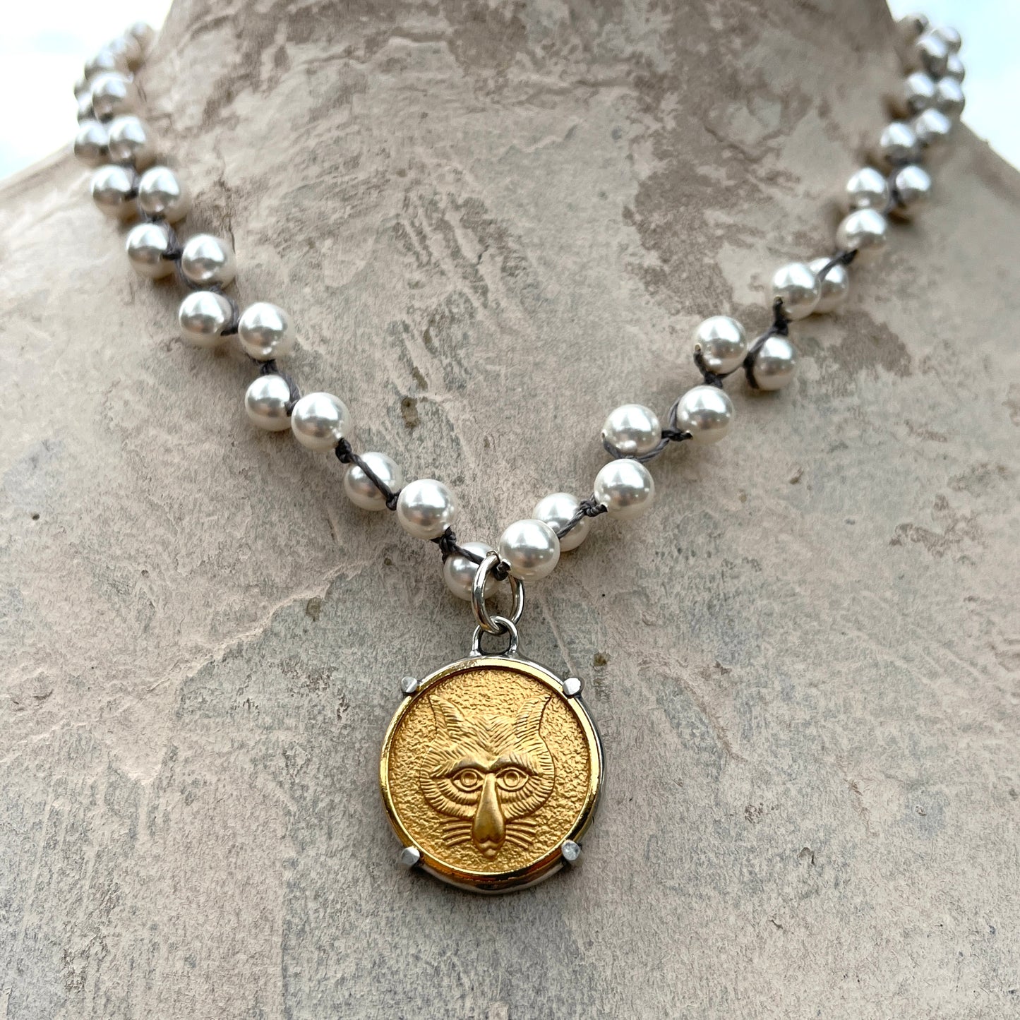 Gilded Fox Mask Button Necklace