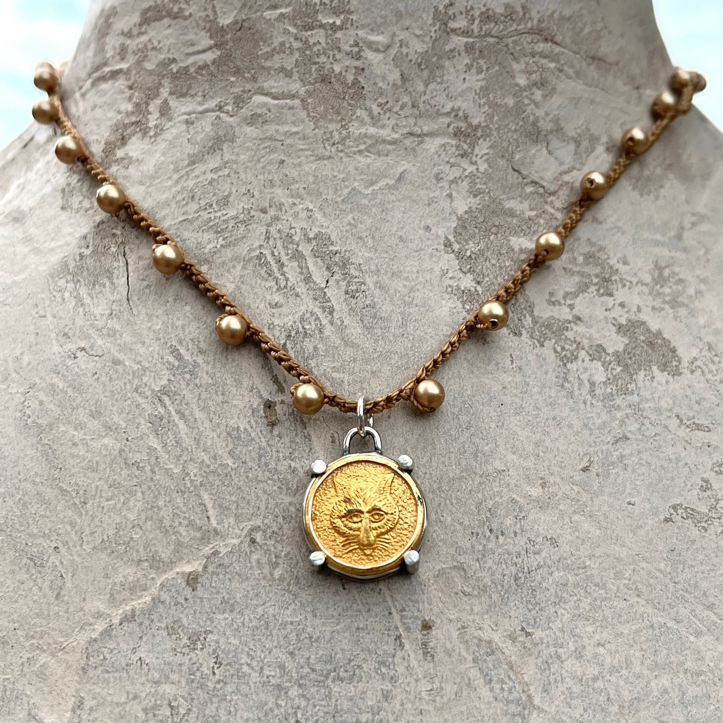 Little Lovely Gilded Fox Mask Button Necklace