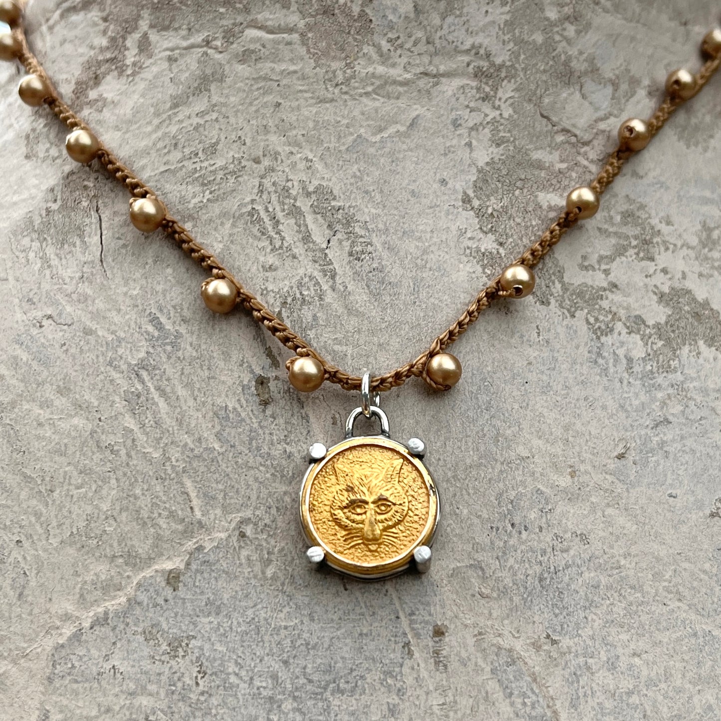 Little Lovely Gilded Fox Mask Button Necklace