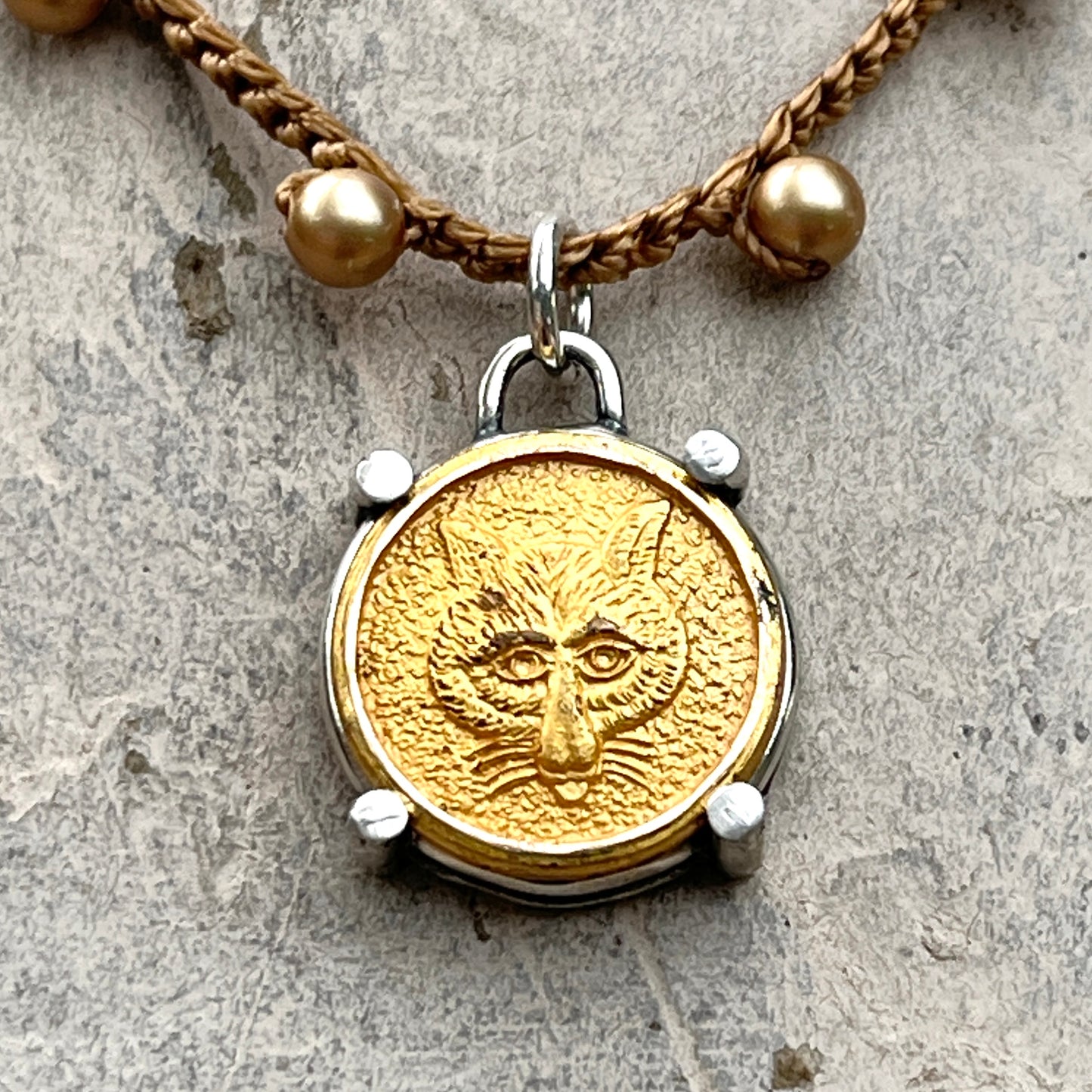 Little Lovely Gilded Fox Mask Button Necklace
