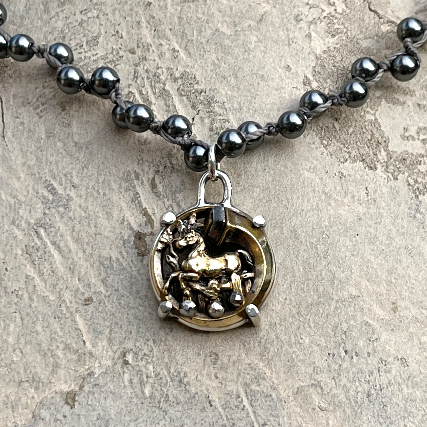 Little Lovely Brass Jumping Horse Button Necklace
