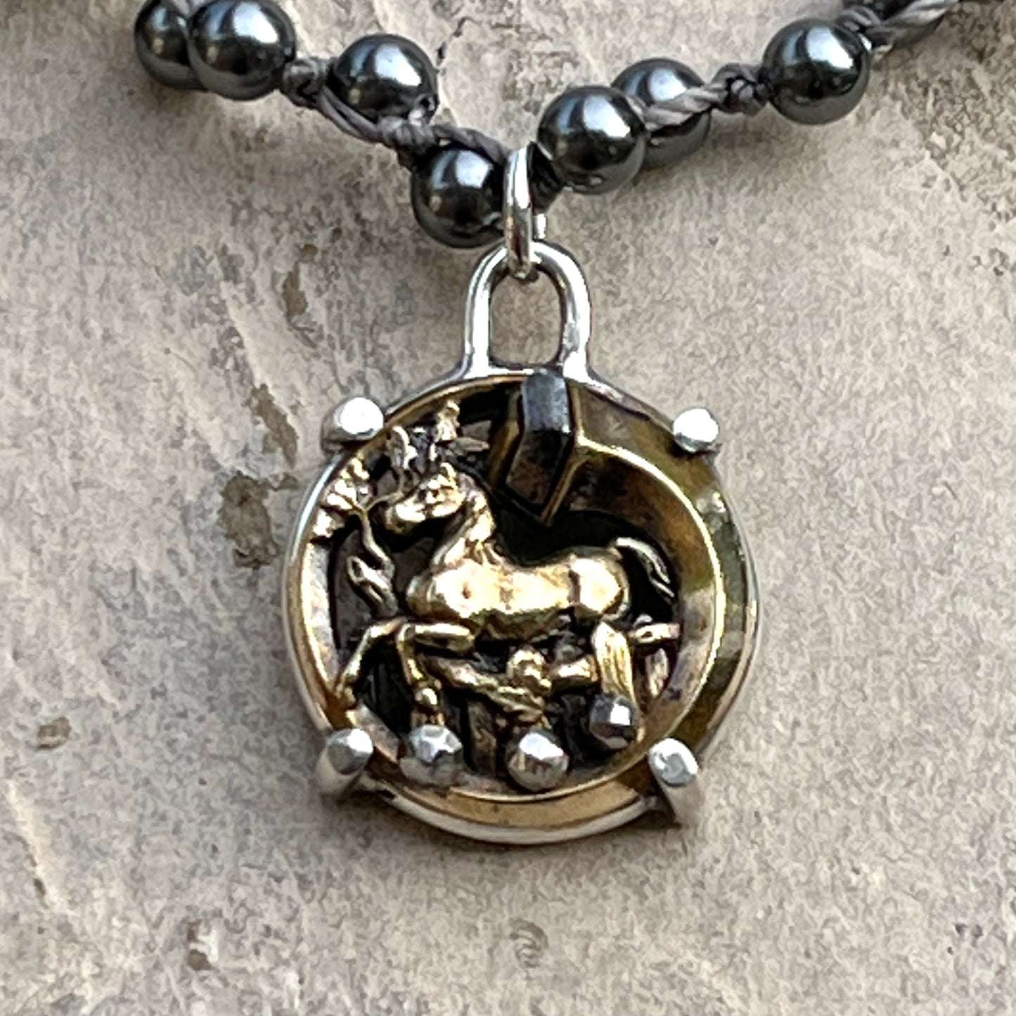 Little Lovely Brass Jumping Horse Button Necklace