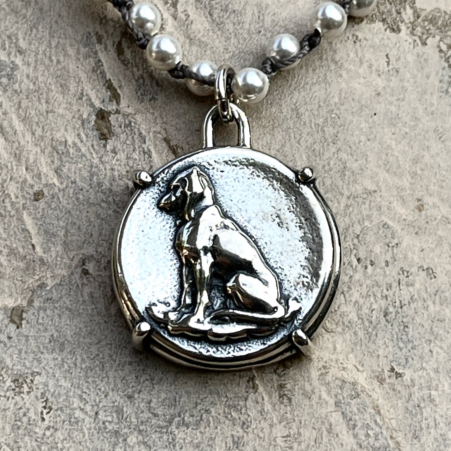 Sterling Retriever Button Necklace