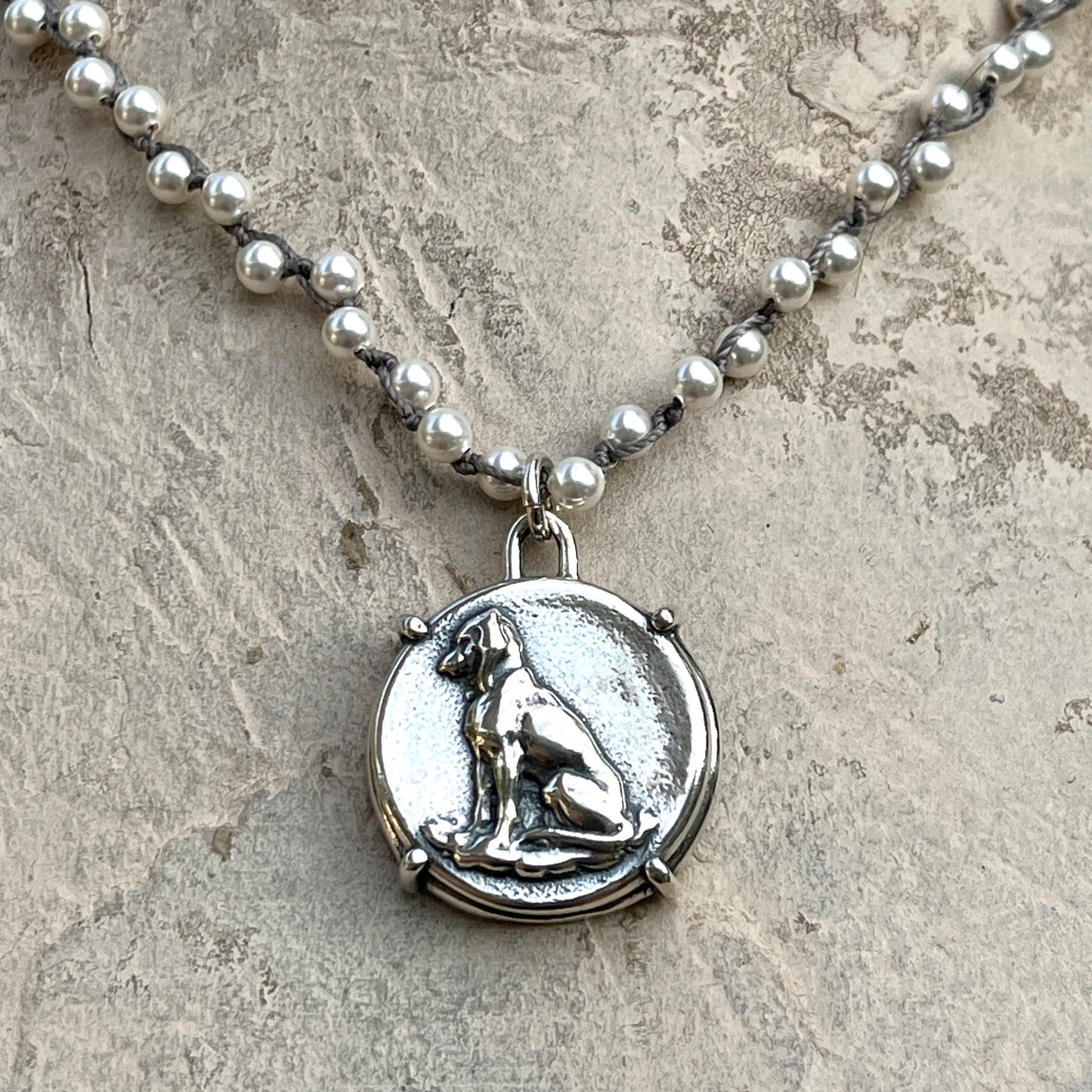 Sterling Retriever Button Necklace