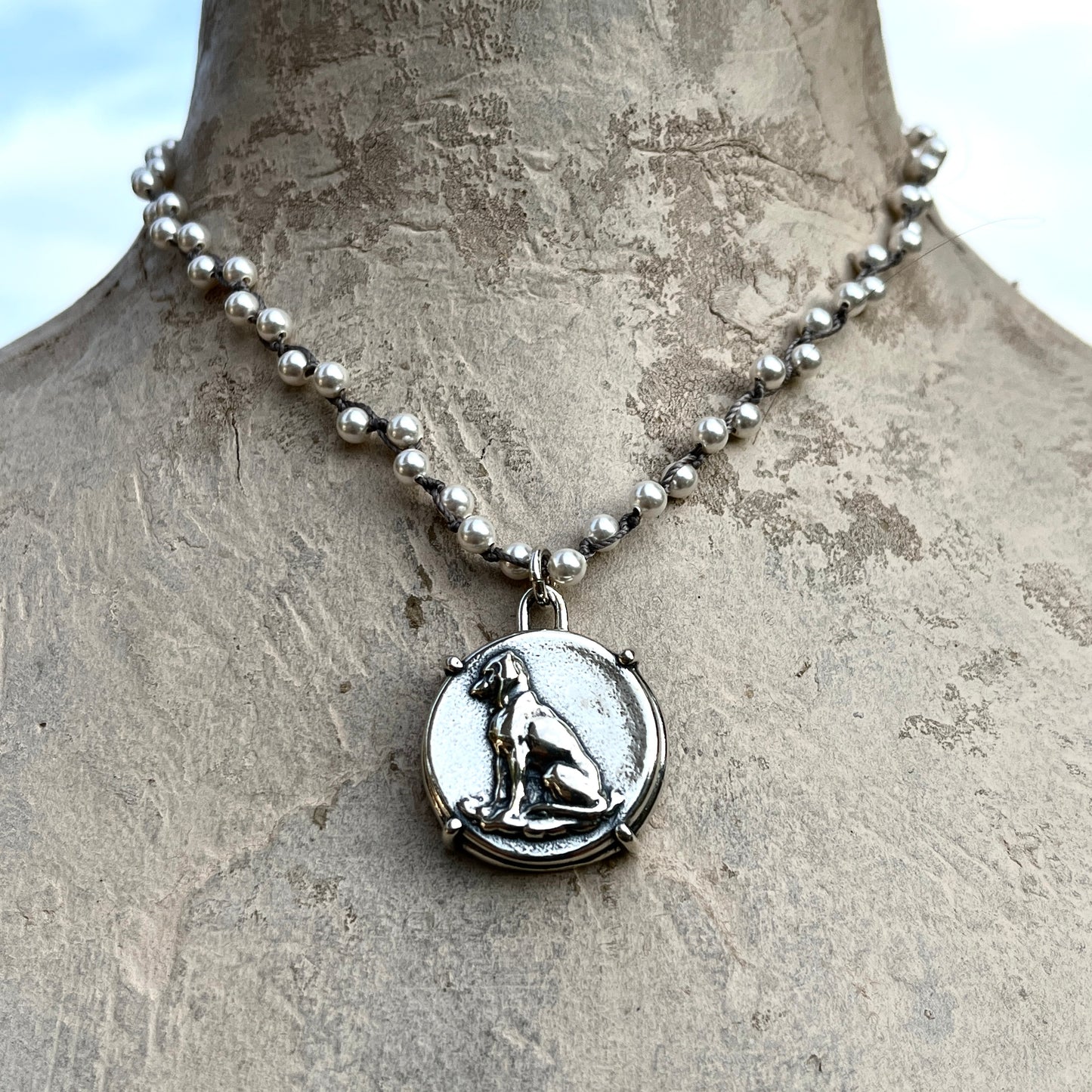 Sterling Retriever Button Necklace