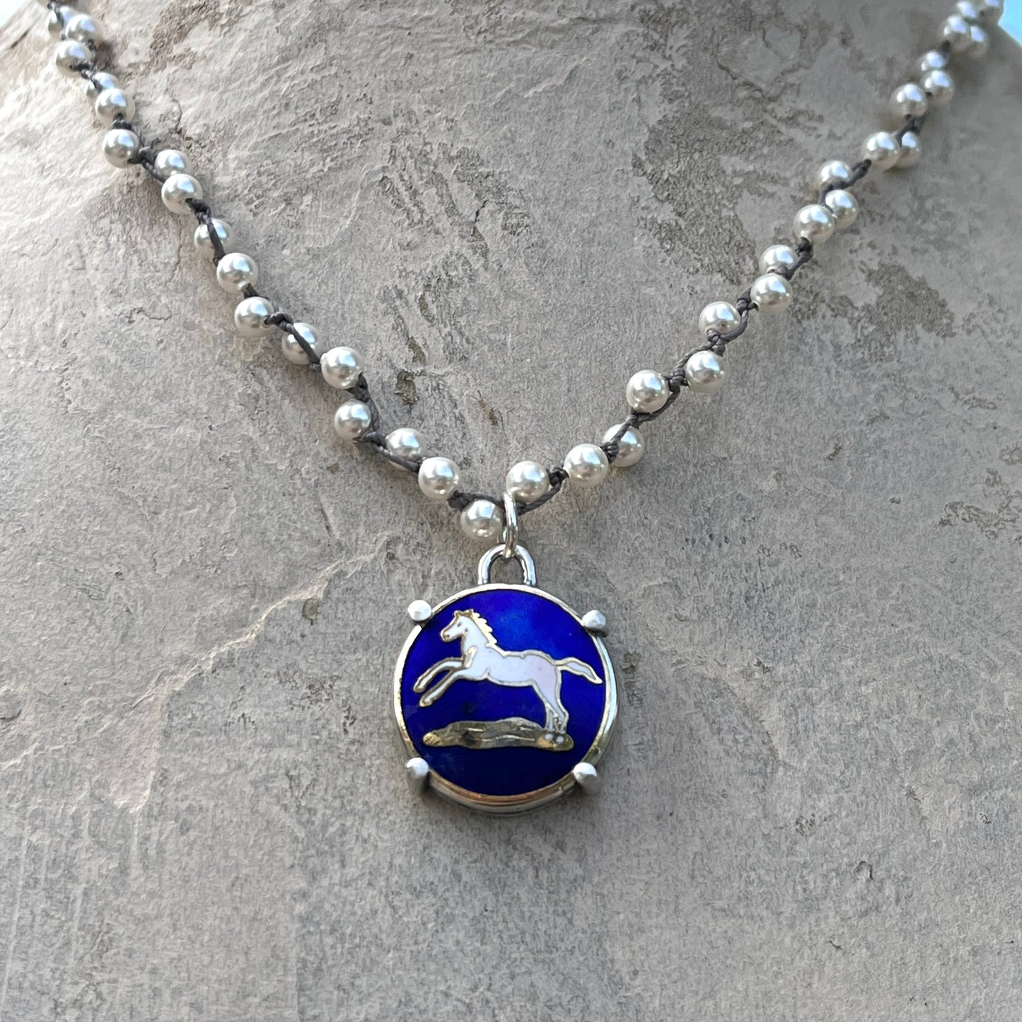 Cobalt Cloisonne Jumper on Pearls