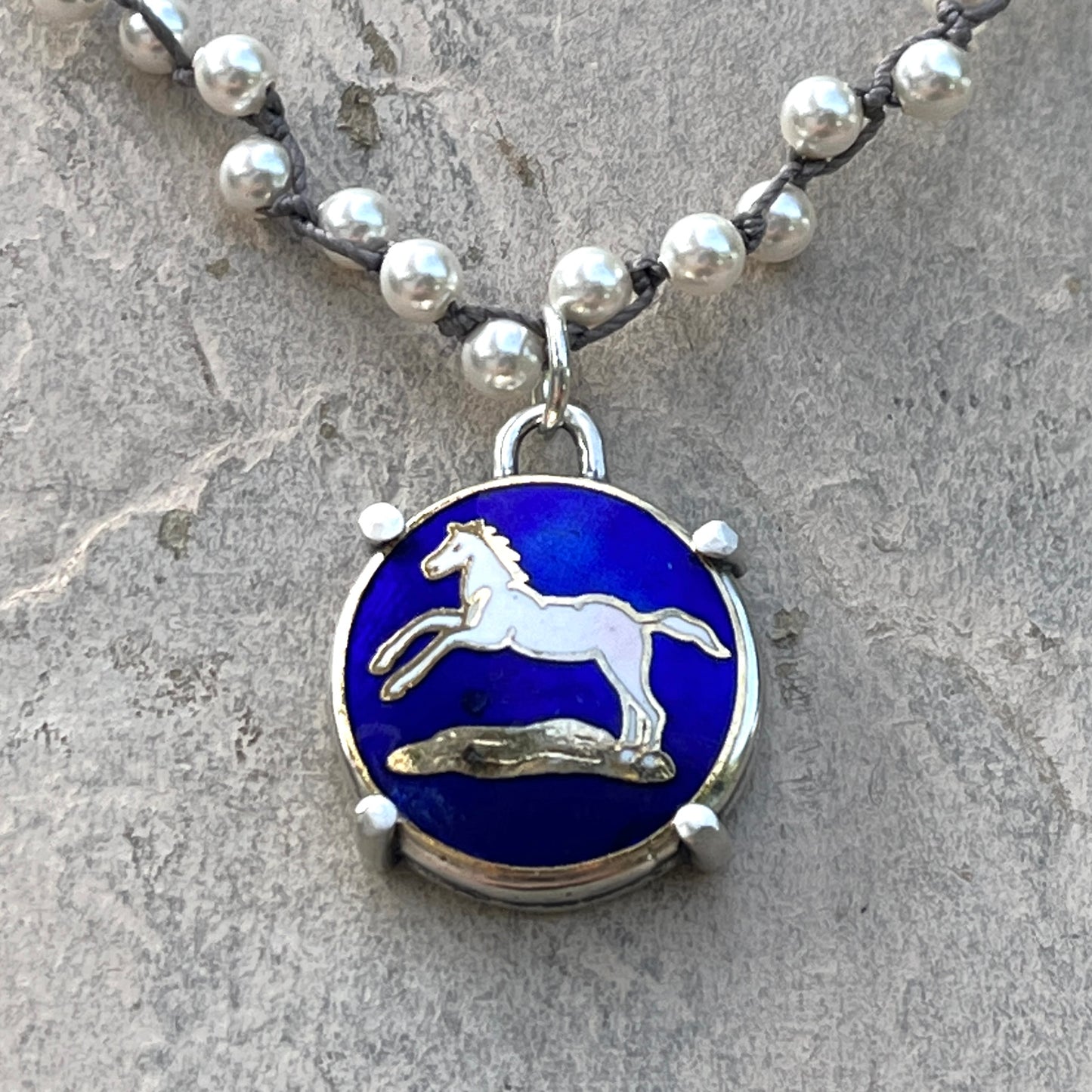 Cobalt Cloisonne Jumper on Pearls