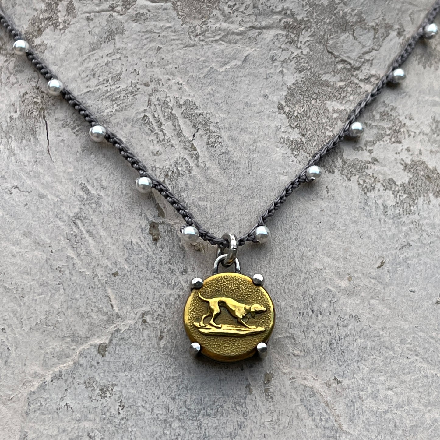 Little Lovely Brass Hound Button Necklace