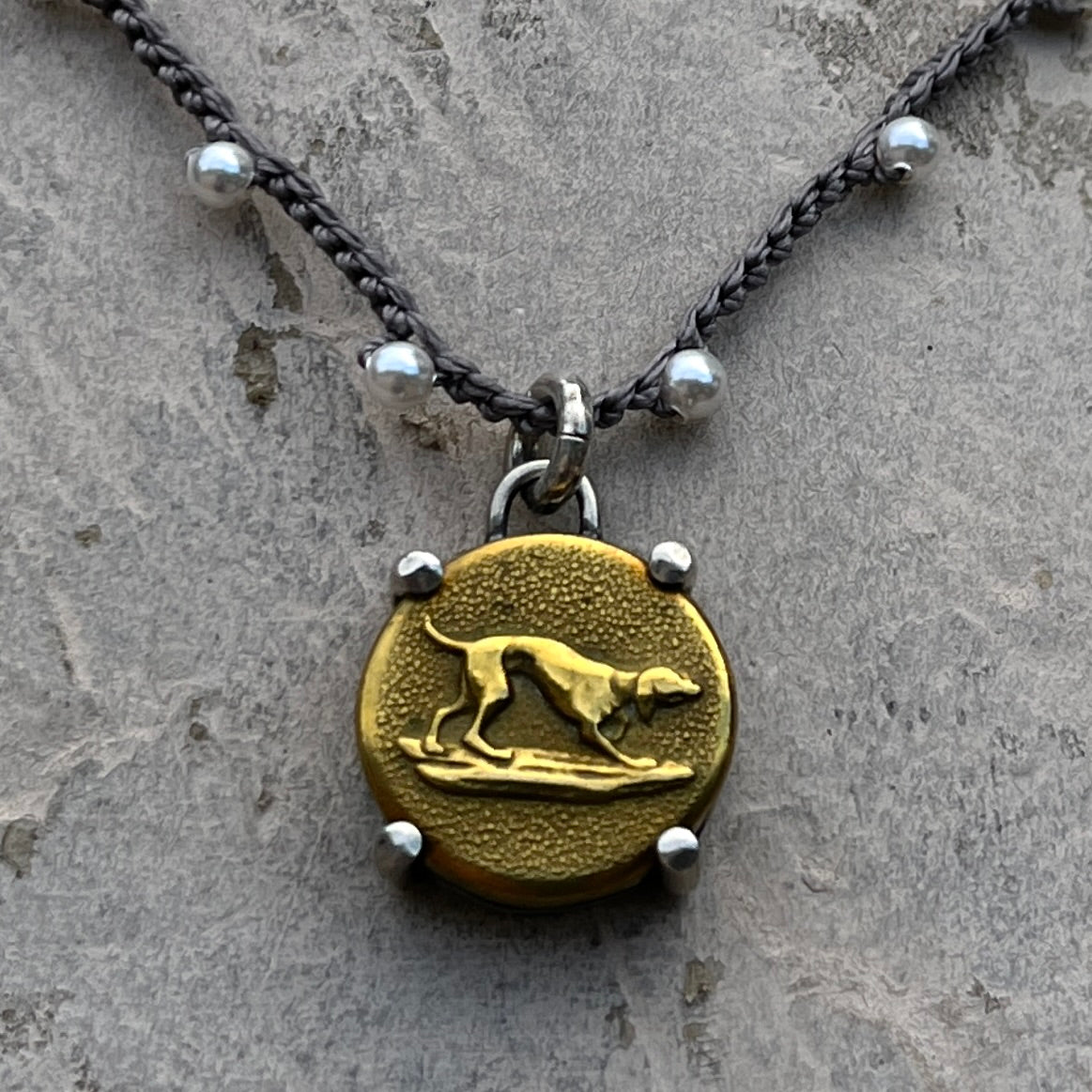 Little Lovely Brass Hound Button Necklace