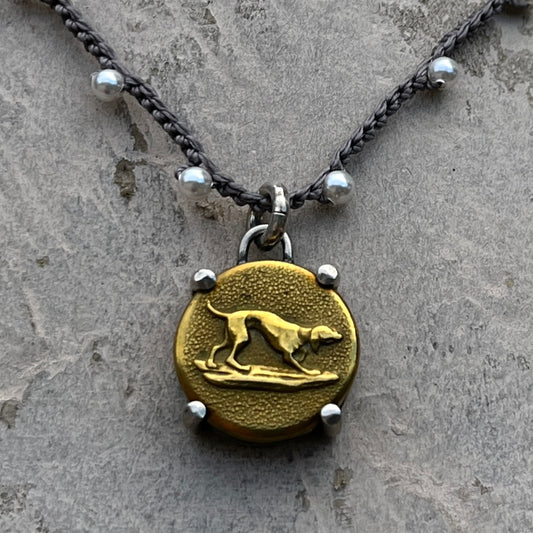 Little Lovely Brass Hound Dog Button Necklace