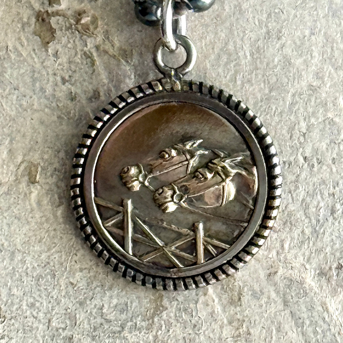 Double Horse Head Medal on Pearl Necklace
