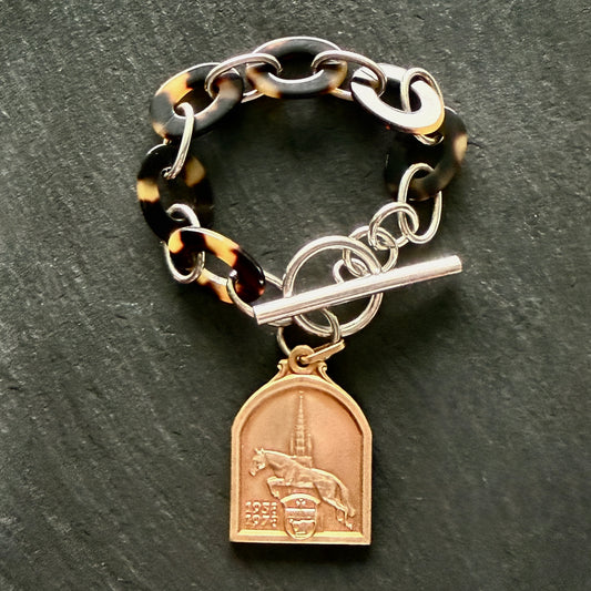 Sterling and Tortoise Shell Chain Bracelet with Horse Medal