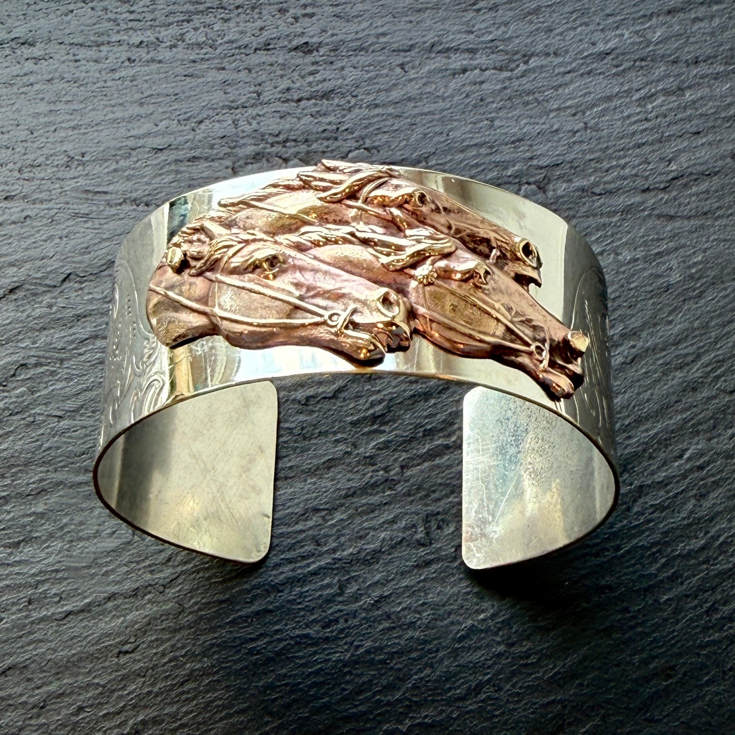 Silver Platter Triple Horsehead Cuff Bracelet