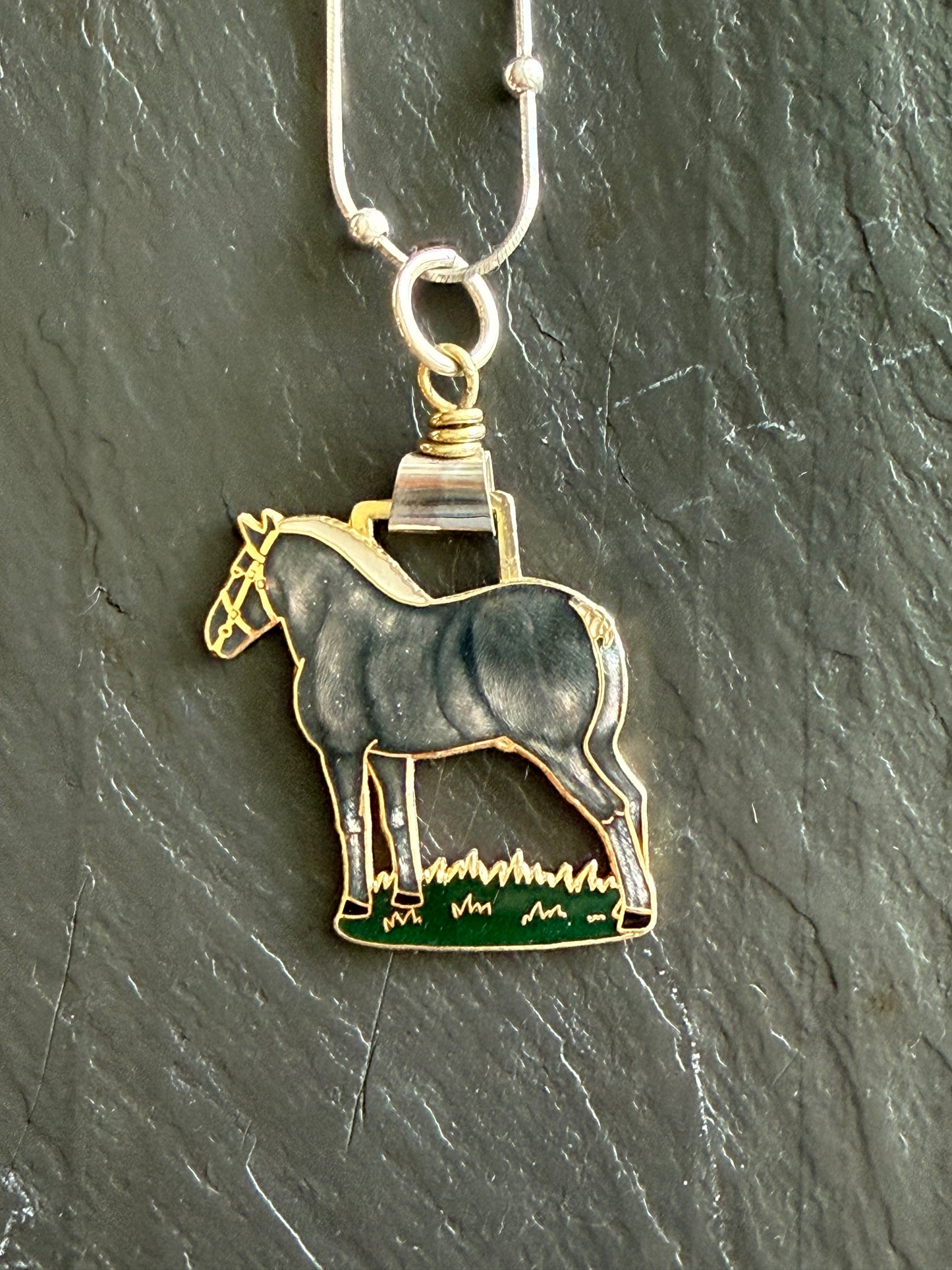 Enamel Percheron on Sterling Snake Chain