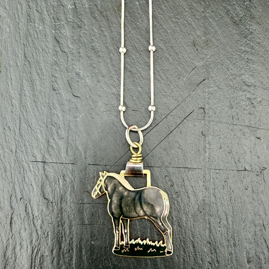 Enamel Percheron Horse on Sterling Snake Chain