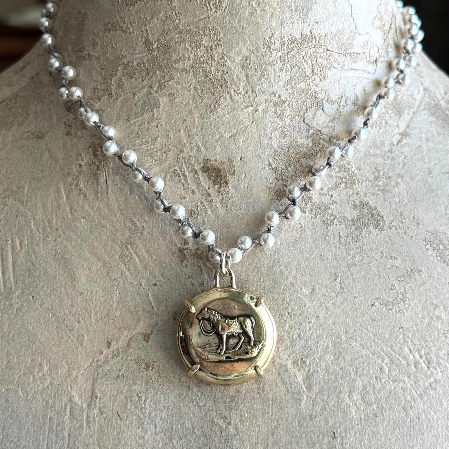 Bronze Handsome Horse Button Necklace
