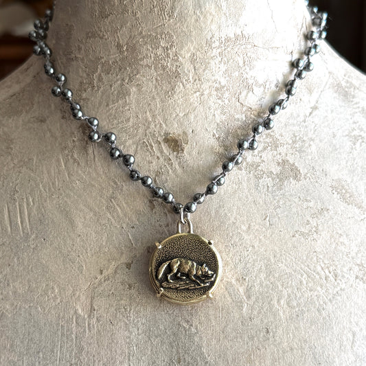 Bronze Fine Fox Button Necklace