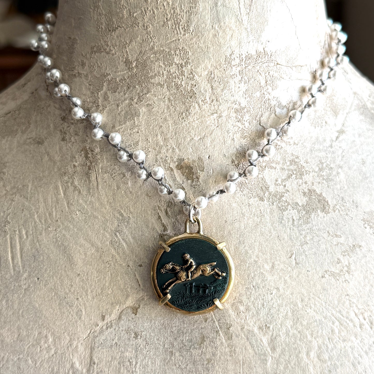 Gilded Composition Horse Button Necklace