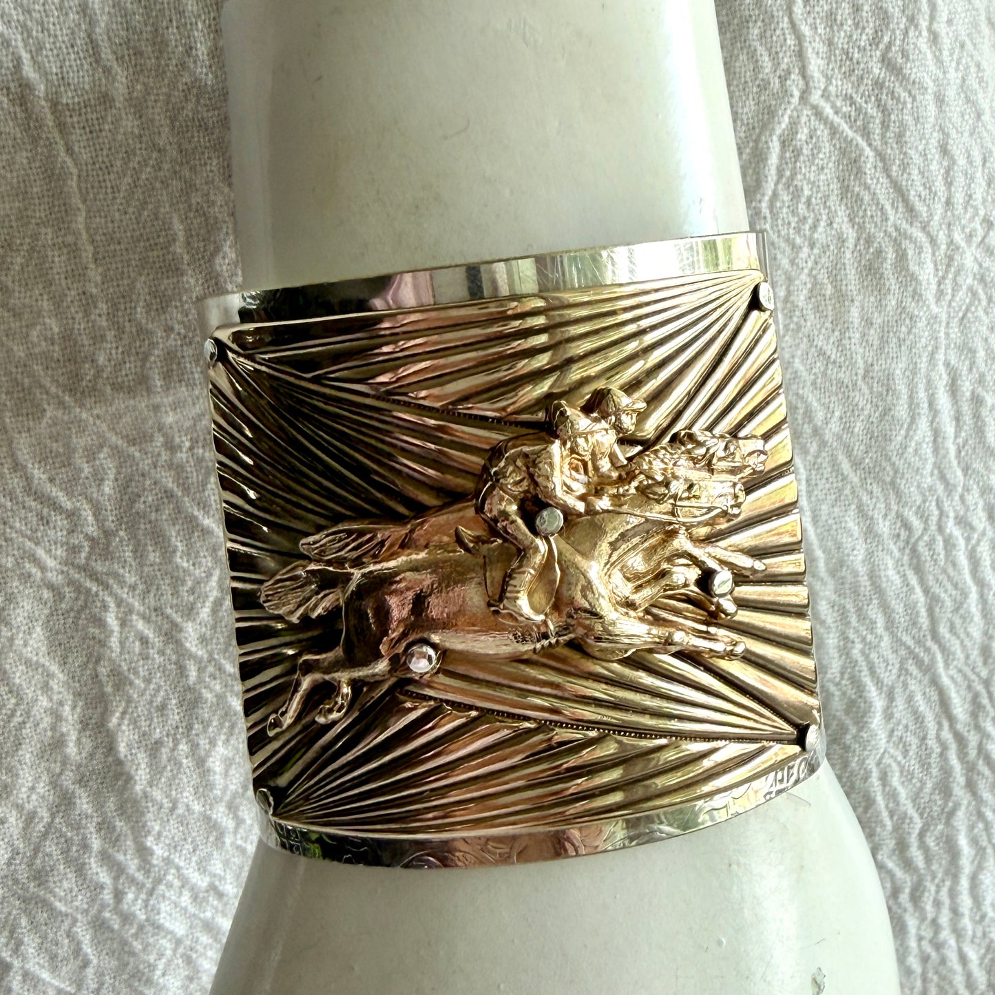 Silver Platter Horse Racing Cuff Bracelet