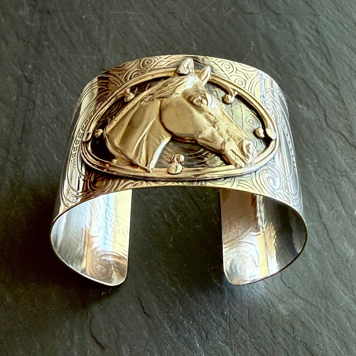 Silver Platter Horse Head Cuff Bracelet