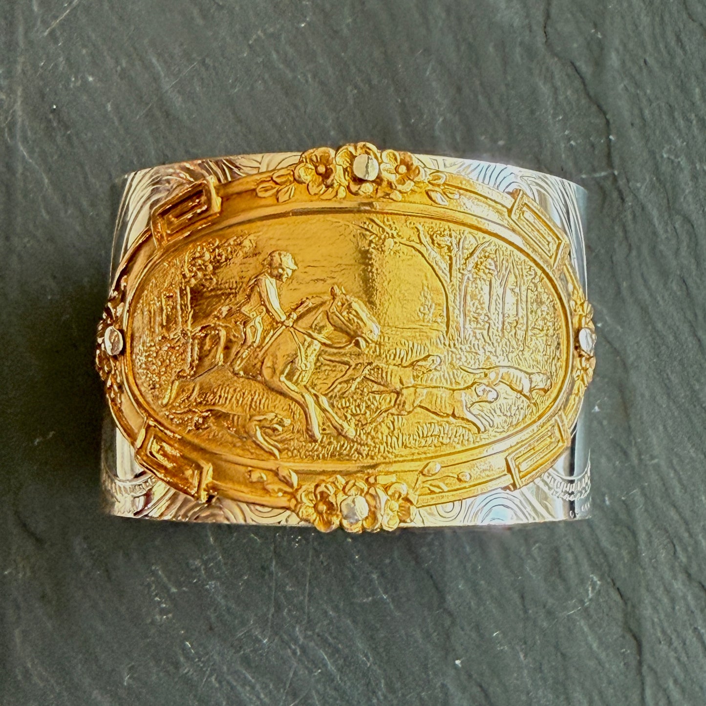 Silver Platter Foxhunting Cuff Bracelet