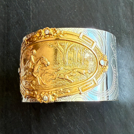Silver Platter Foxhunting Cuff Bracelet