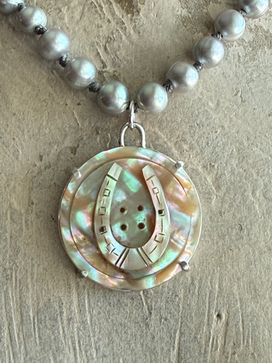 Large Mother of Pearl Horseshoe Necklace