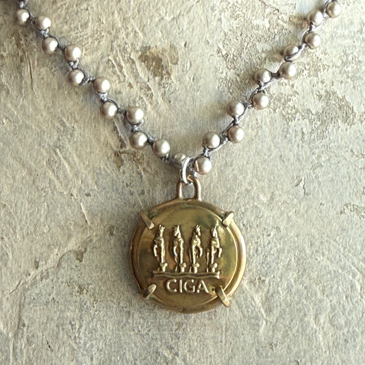 Brass Four Horse Livery Button Horse Necklace