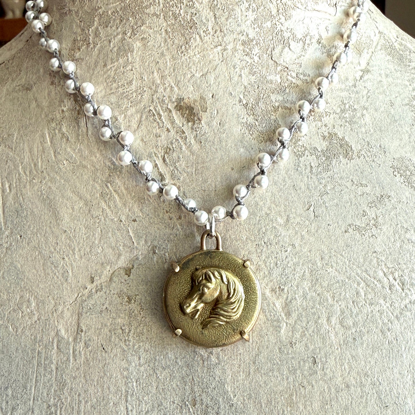 Brass Baroque Horse Button Necklace