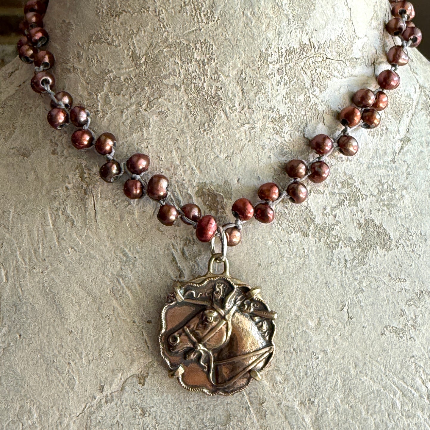 Vintage Classic Horse Button Necklace