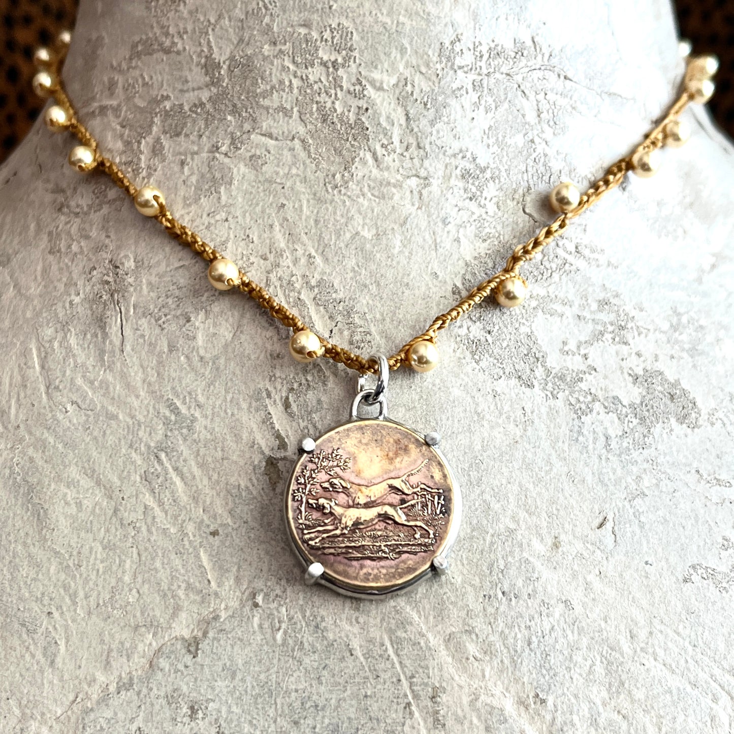 Hound Couple Button Necklace