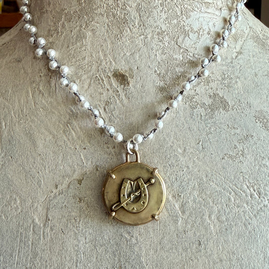 Brass Horseshoe Button Horse Necklace