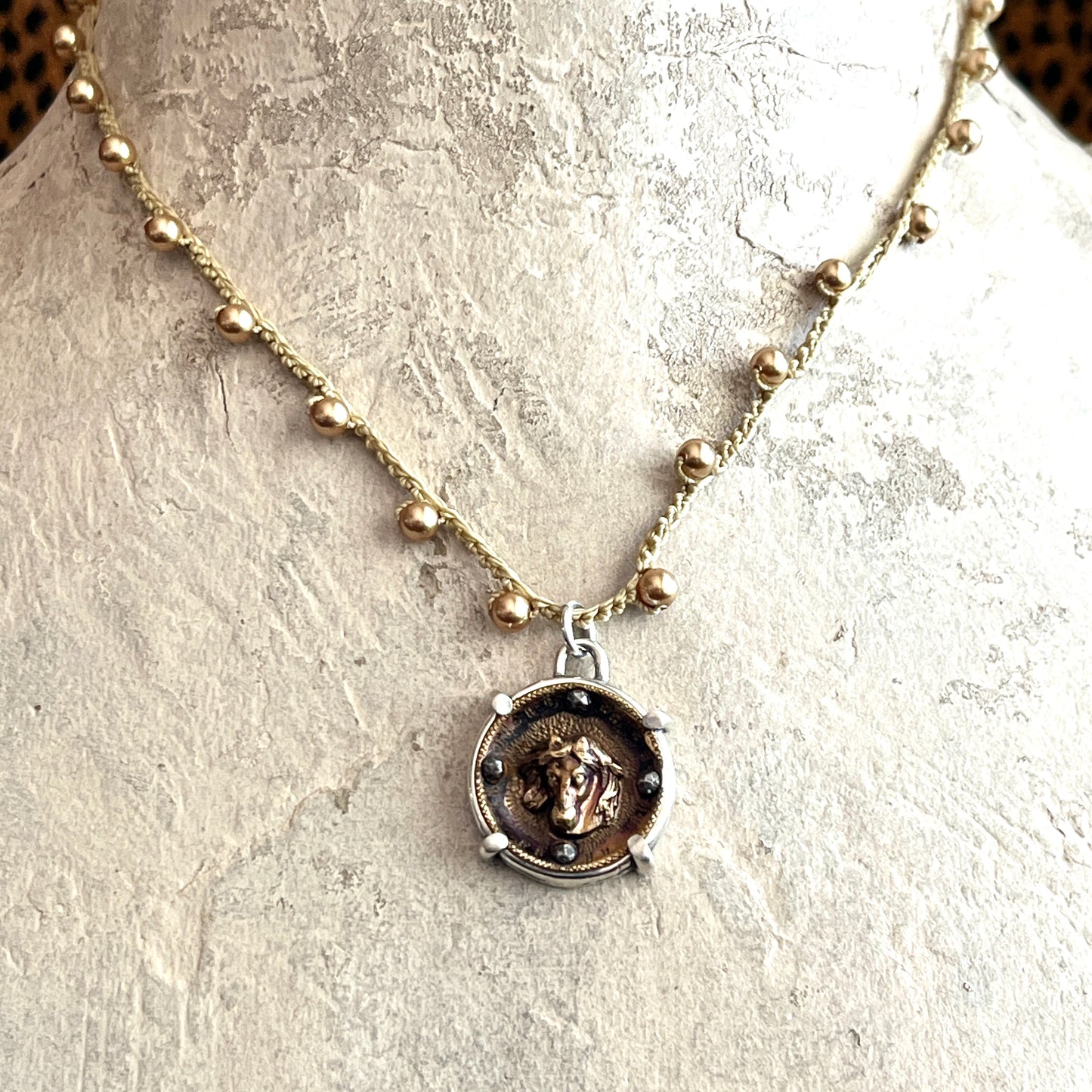 Little Lovely Baroque Horse Button Necklace