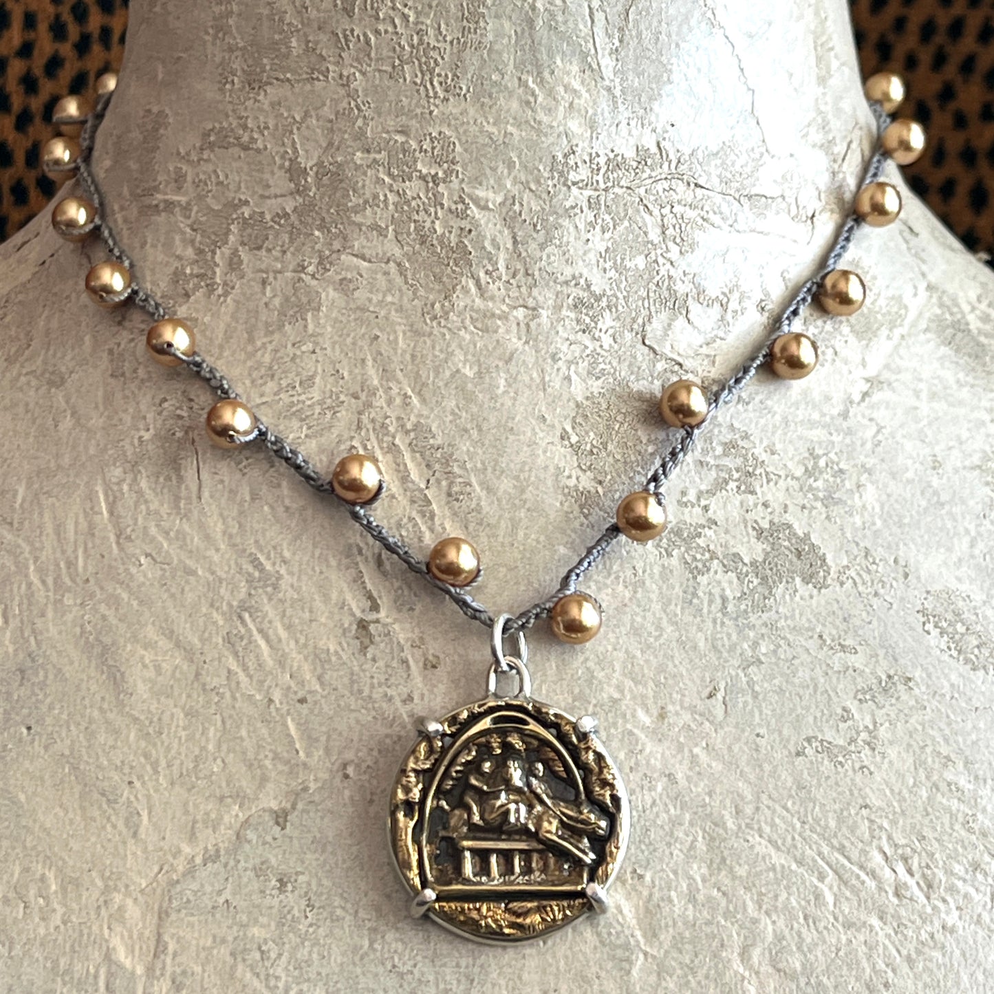 Brass Steeplechase Button Necklace