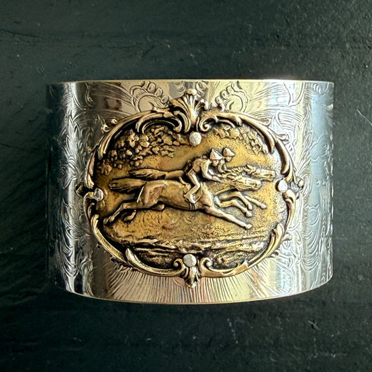 Silver Platter Horse Racing Cuff Bracelet - 2