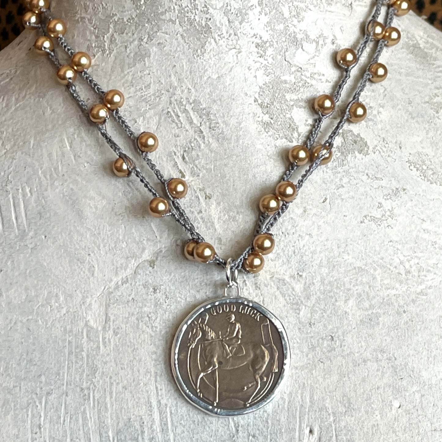 Bronze Good Luck Token on Cord Necklace
