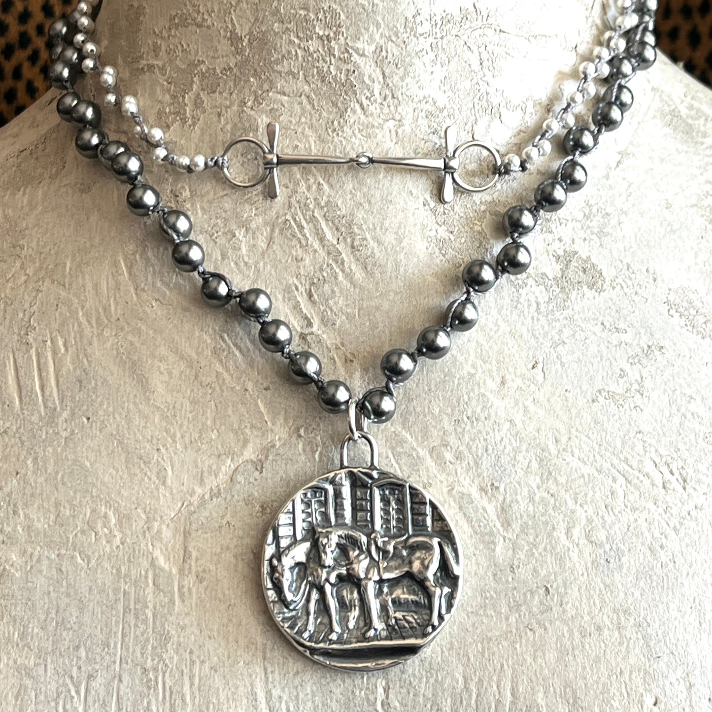 All Saddled Up on Pearl Necklace