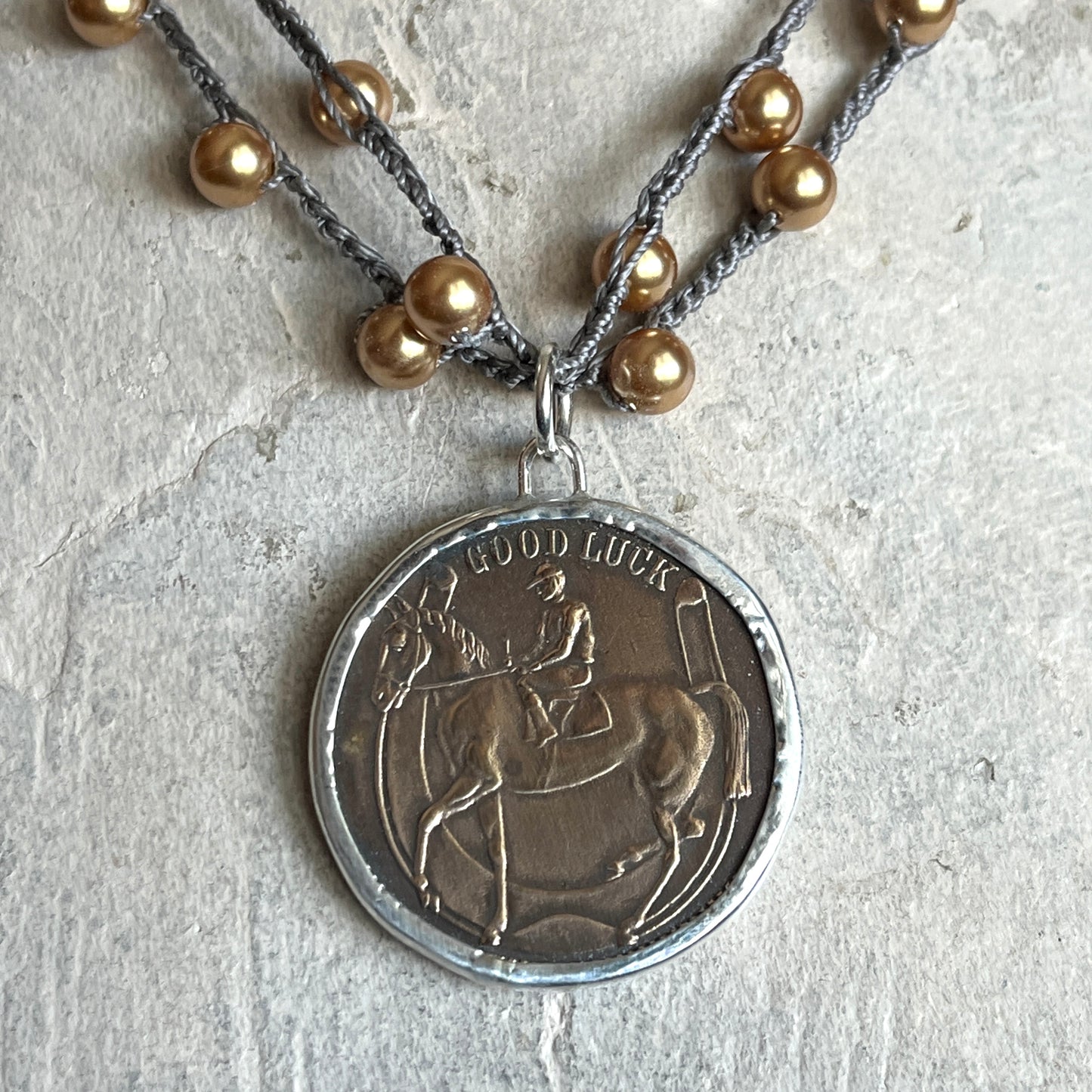 Bronze Good Luck Token on Cord Necklace