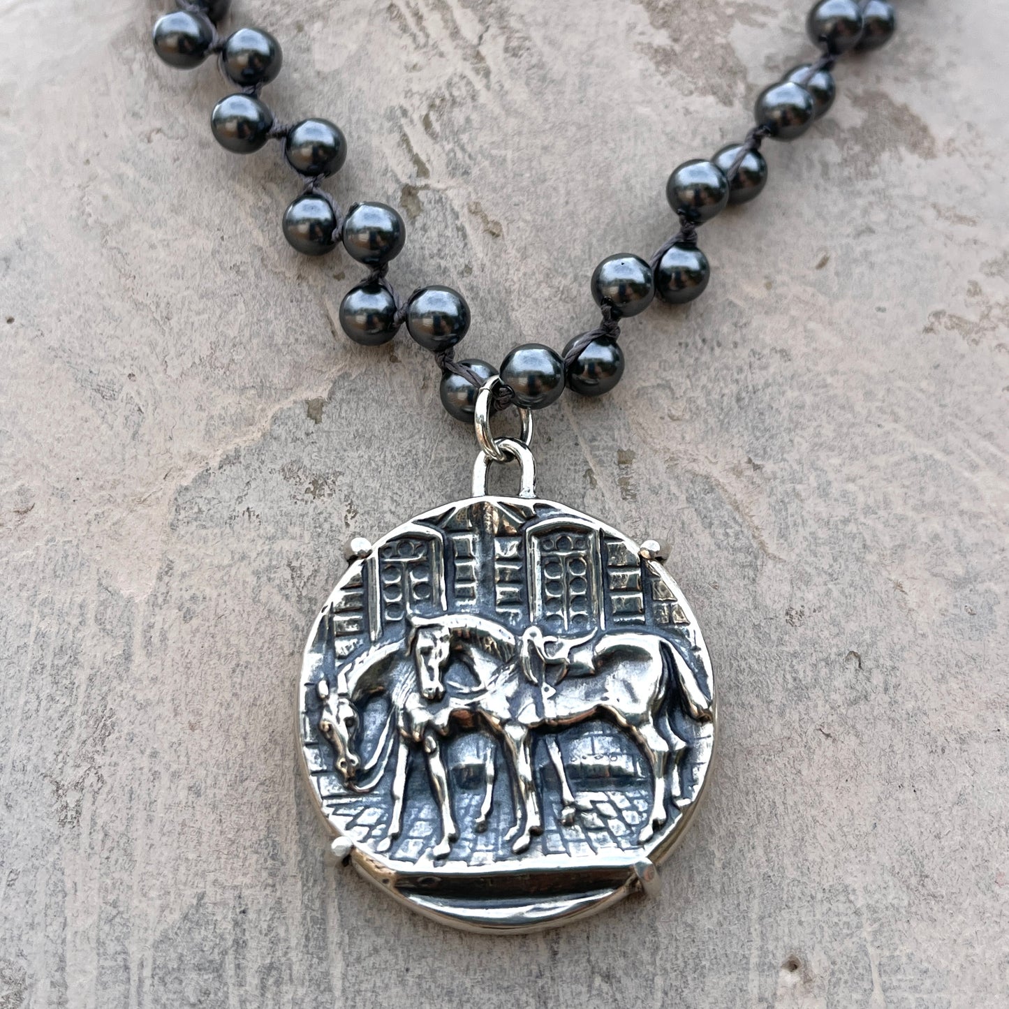 All Saddled Up on Pearl Medal Necklace