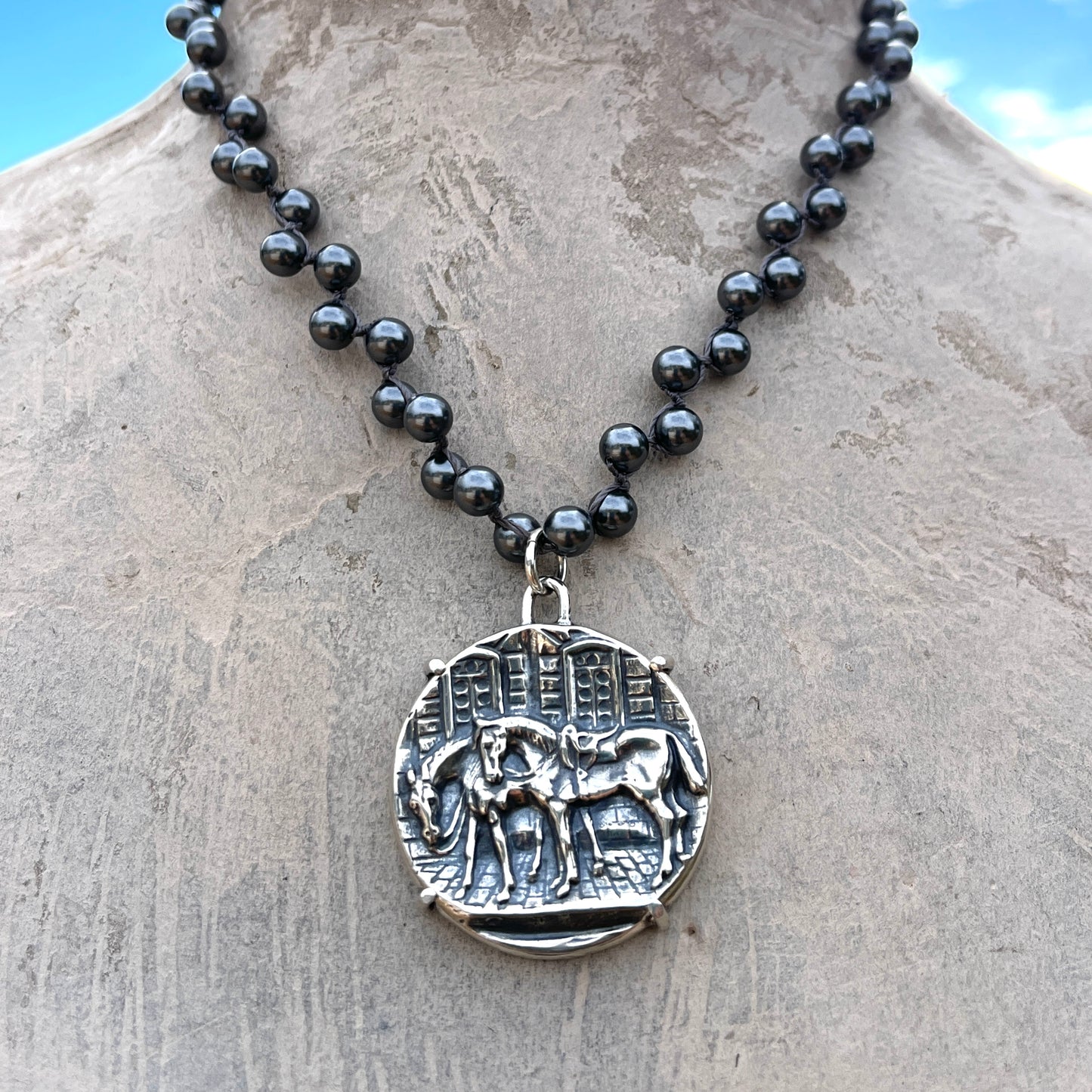 All Saddled Up on Pearl Medal Necklace
